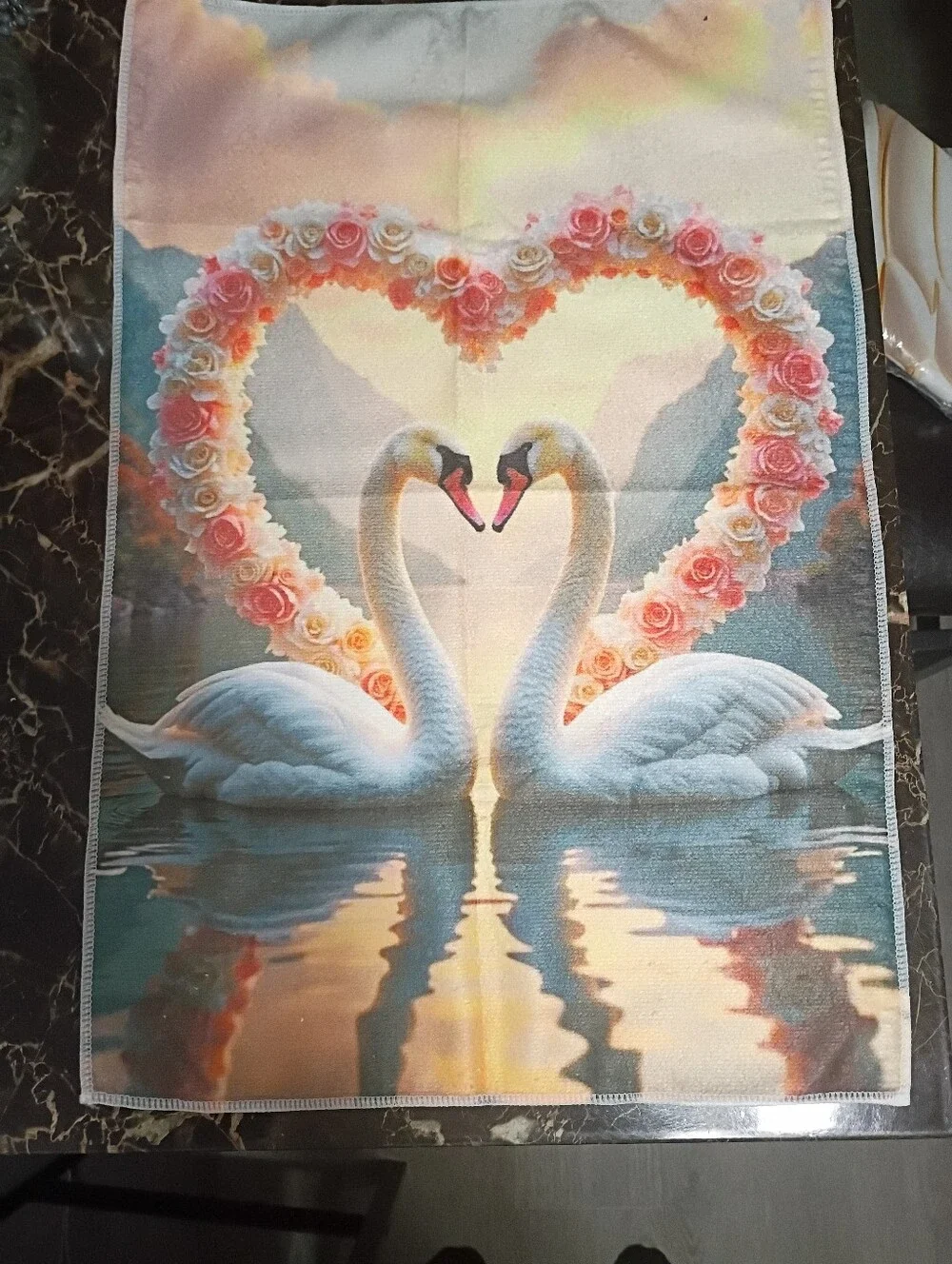 Swans In Love Decorative 2D Bath Hand Towel NEW!